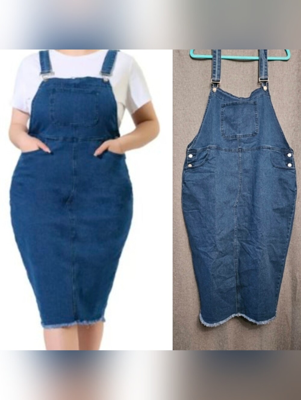Agnes Orinda Denim Overalls Dress Back Slit Dark Blue Size 4X New